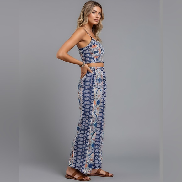 Boho Floral Printed Cami Tank Top And Side Split Pant - Picture 3 of 9